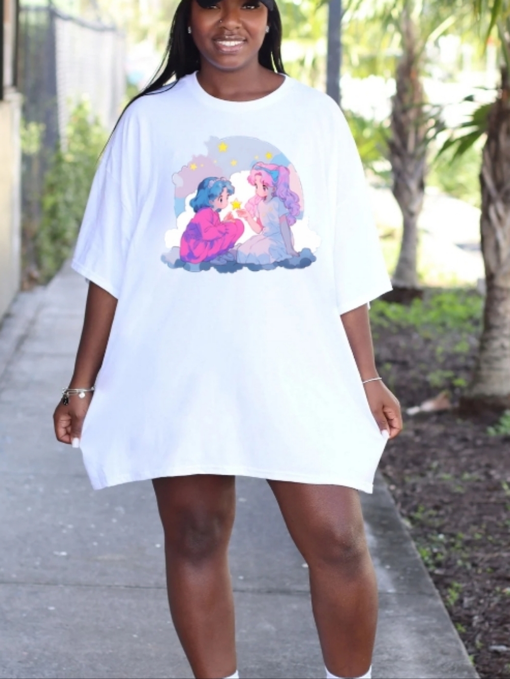 Retro 90s Anime Style Pastel Oversized T-Shirt / Sleep Shirt